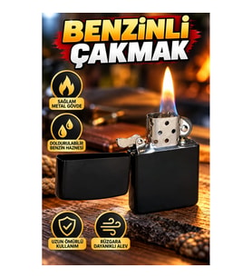 Metalik Siyah Doldurulabilir Benzinli Çakmak