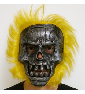 Wild Skull - Metalik Renk Kafatası Sarı Saçlı İskelet Maske