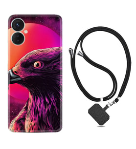 Tecno Spark 9T Kılıf Silikon Boyun Askılı İpli Desenli Silikon Red Eagle 1752