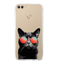PrintiFy Huawei Y9 2018 ile Uyumlu Kedi 3 Kamera Korumalı Şeffaf Kılıf