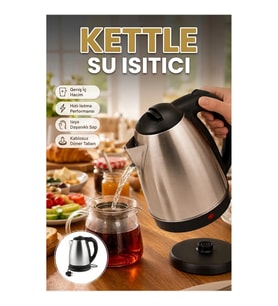 Paslanmaz Çelik Kettle Su Isıtıcı 1.8 L 2000 W Otomatik Kapanmalı