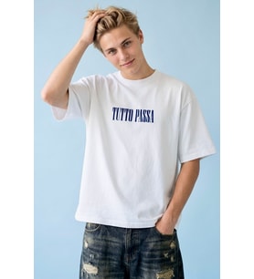 Unisex Beyaz Tutto Passa Sırt ve Göğüs Baskılı Oversize T-shirt