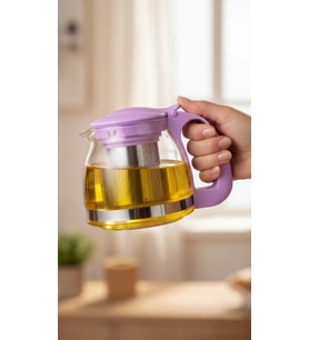 Renkli Süzgeçli Cam Demlik 700 ml - Mor