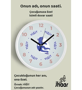 İsme Özel Sevimli Kediler, İkiz Çocuk Odası Duvar Saati Orta Boy 30 cm Beyaz Camlı Sessiz
