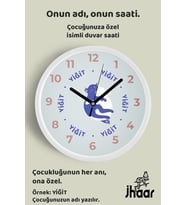 İsme Özel Sevimli Kediler, İkiz Çocuk Odası Duvar Saati Orta Boy 30 cm Beyaz Camlı Sessiz