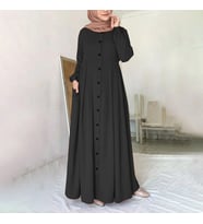 Keten Günlük Yazlık Tam Boy Tesettür Kadın Elbise (Siyah)