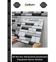 Özel Üretim 30x30 Mutfak Banyo Panel Tuğla 3D Mermer Görünümlü Kendinden Yapışkanlı Duvar Sticker