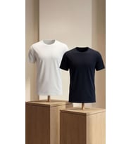Premium %100 Organik Pamuk 2'li Lacivert-Beyaz Basic Slimfit Erkek Tişört (Beyaz - Lacivert)