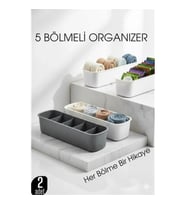 Mey İthalat® 5 Bölmeli Dolap ve Çekmece İçi 2’li Set Organizer Kutusu (Gri & Beyaz) 722440