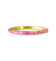 Taşlı Çiçek Motifli Pembe Mineli Çelik Bilezik (Gold)