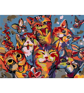Mutlu Kediler Sayılarla Boyama Seti 50x65 cm (Tuvale Gerili)