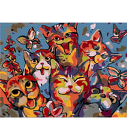 Mutlu Kediler Sayılarla Boyama Seti 50x65 cm (Tuvale Gerili)