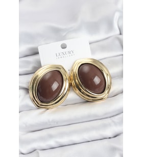 Pirinç Kahverengi Badem Model Vintage Gold Kadın Küpe - TJ-BKP11590