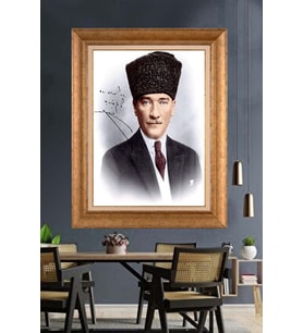 Altın Varaklı Çerçeveli Paspartulu Atatürk Tablo nh496 (Gold)