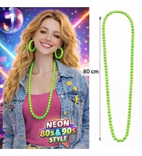 Neon Yeşil Boncuk Kolye 80 cm – Retro 80’ler 90’lar Parti Aksesuarı
