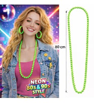 Neon Yeşil Boncuk Kolye 80 cm – Retro 80’ler 90’lar Parti Aksesuarı