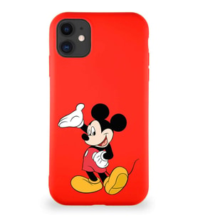 Apple iPhone 11 Soft Premier Kapak Mickey Mouse-C Tasarımlı Silikon Kılıf - Kırmızı (Şeffaf)