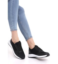 Wordex F3 Kalın Taban Günlük Kadın Fileli Yazlık Sneaker Spor Ayakkabı (Siyah)
