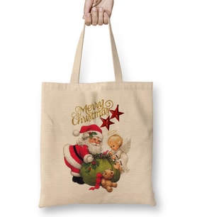Yılbaşı Yeni Yıl Konseptli Noel Baba Christmas Bez Çanta Uzun Saplı