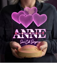 Anneler Günü Hediyesi Kalpli 3D Led Lamba - Anneye Kişiye Özel Renkli Çocuk İsimli Gece Lambası, Anneye Doğum Günü Hediyesi