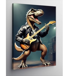 Kanvas Tablo Elektro Gitar Çalan Dinozor