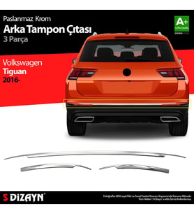 Volkswagen Tiguan Uyumlu Krom Arka Tampon Alt Çıtası 3 Parça. 2016 Üzeri (Karışık)