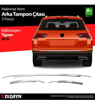 Volkswagen Tiguan Uyumlu Krom Arka Tampon Alt Çıtası 3 Parça. 2016 Üzeri (Karışık)