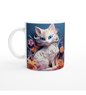 Beyaz Kedi Baskılı Kupa Bardak