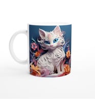 Beyaz Kedi Baskılı Kupa Bardak