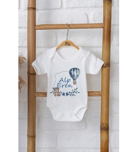 Pia Baby Premium %100 Pamuk İsme Özel Organik Baskılı Çıtçıtlı Bebek Body Zıbın Modelleri 5005-16 (Ekru)