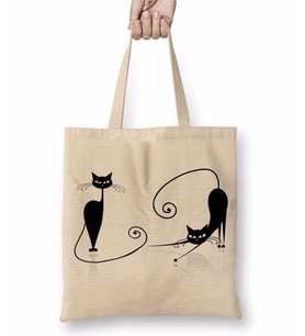 Kara Kediler Bez Çanta Uzun Saplı