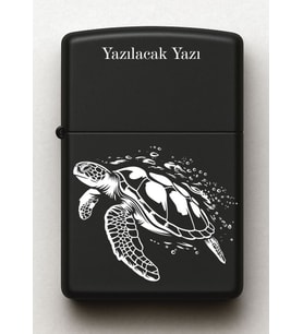 Kaplumbağa Caretta Desenli Kişiye Özel İsimli Siyah Benzinli Metal Çakmak