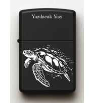 Kaplumbağa Caretta Desenli Kişiye Özel İsimli Siyah Benzinli Metal Çakmak