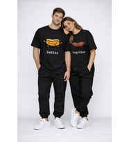 Better Together Baskılı Sevgili Kombini Çift Tişört Oversize Unisex Çift Kombin (Siyah)