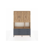 Arges Dolap 6 Raflı 6 Çekmeceli 3 Kapaklı 132x30x195 Çam-Çam/Antrasit