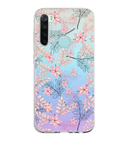 Xiaomi Redmi Note 8 Uyumlu Kapak Floral Kırmızı Tasarımlı Şeffaf Silikon Kılıf