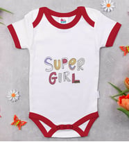 BK Kids Super Girl Tasarımlı Kırmızı Bebek Body Zıbın-1