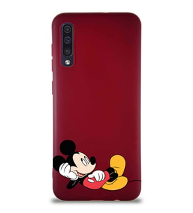 Samsung Galaxy A50 Soft Premier Kapak Mickey Mouse-F Tasarımlı Silikon Kılıf - Mürdüm (Şeffaf)