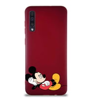 Samsung Galaxy A50 Soft Premier Kapak Mickey Mouse-F Tasarımlı Silikon Kılıf - Mürdüm (Şeffaf)