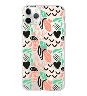 Apple iPhone 11 Pro Max ile Uyumlu 1mm Kapak Memphis Desen Tasarımlı Şeffaf Silikon Kılıf