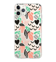 Apple iPhone 11 Pro Max ile Uyumlu 1mm Kapak Memphis Desen Tasarımlı Şeffaf Silikon Kılıf