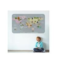 Eğitici Dünya Haritası Dünya Atlası Çocuk Ve Bebek Odası Duvar Sticker-3816-85x130
