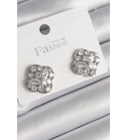 Pirinç Gümüş Renk Zirkon Taşlı Yonca Model Kadın Küpe TJ-BKP9763