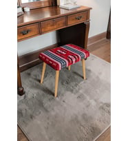 Kilim Dokuma Polyester Kumaş Gürgen Ahşap Ayak Dekoratif Tabure Puf