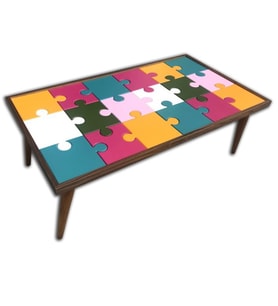 Orta Sehpa 17982 PUZZLE Bulmaca Kayın Retro Ayak cam Çocuk gelişimine Destek Ürün (Çok Renkli)