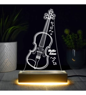 Keman Tasarımlı İsme Özel 3d Led Lamba