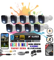 EXİTCAM 9 Kameralı Full HD Sesli AHD Güvenlik Seti – 16 Kanal DVR, 320 GB HDD, Renkli Gece Görüşü, Yüz ve Araç Algılama