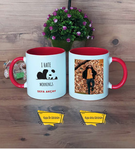 Sevimli Panda Kupa Bardak Kırmızı Fotoğraflı