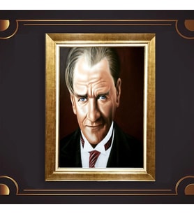 Özel Seri Paspartulu Çerçeveli Atatürk Tablo l352 (Gold)