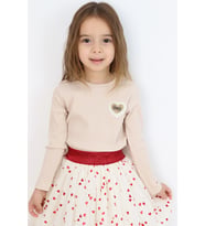 Breeze Kız Çocuk Uzun Kollu Tişört Kalp Armalı Fiyonklu 5-10 Yaş, Bej